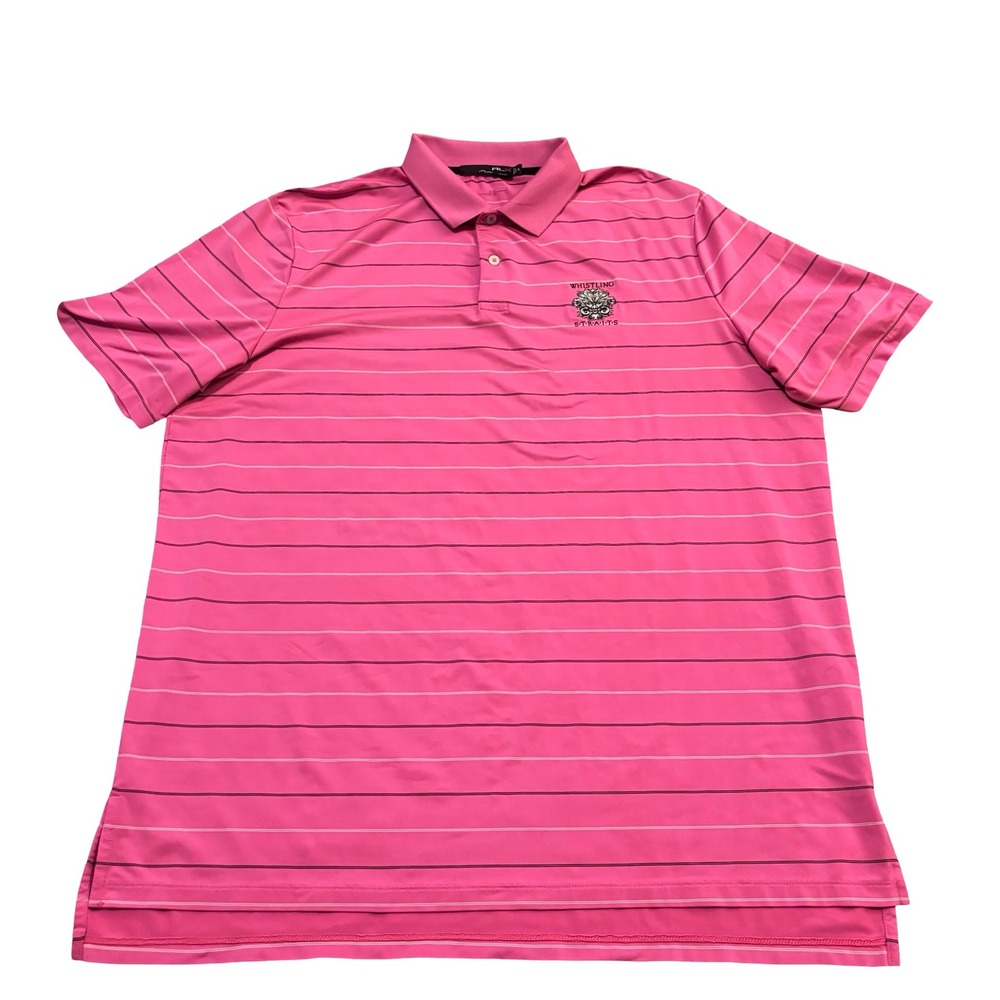 RLX Ralph Lauren Mens Pink Striped Whistling Straits Golf Polo Shirt XL